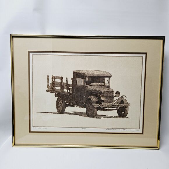 Other - Jonathan Talbot VTG Authentic Singed 80s Etching "Flat Bed Ford" 39/100 24"×18"